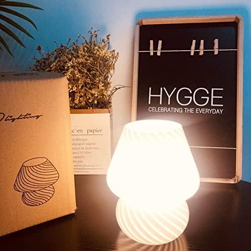 BSOD Mushroom Lamp, Glass Bedside Night Green Table Lamps Murano Vintage Small Nightstand Desklamp Swirl Light for Home Decor, Living, Bedroom, Gift (Stripe Green)