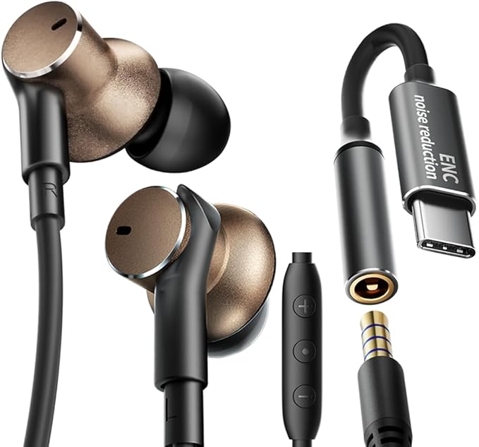 Wired Earbud In Ear Headphones With Mic Noise-canceling Call,Deep bass Hi-Fi Noise Cancellation Earbuds Wired Immersive Bass Dual-unit Earphones compatible with iPhone 15 16 17 Pro Max Air Android etc