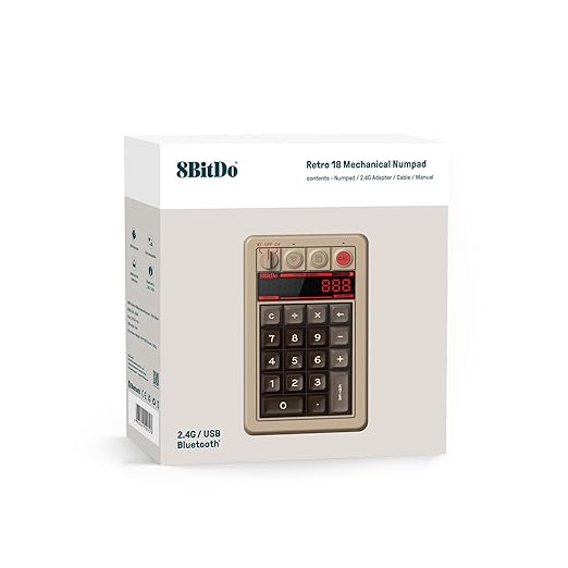 8BitDo Retro 18 Mechanical Numpad, Supports Calculator Mode, Bluetooth/2.4G/Wired Numpad for Windows and Android - C64 Edition