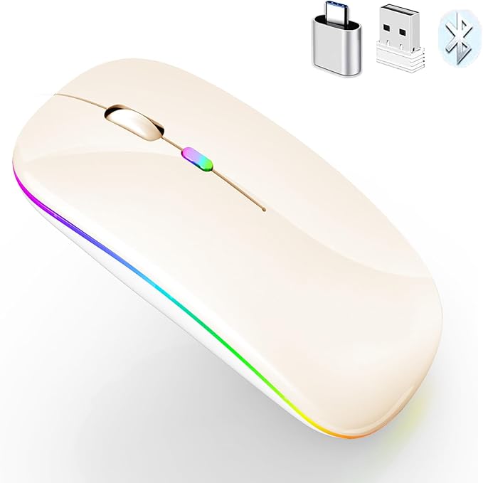 PEIBO Bluetooth Wireless Mouse for Laptop mac MacBook ipad MacBook air MacBook pro pc Desktop Computer Windows Chromebook Notebook (Cream White)