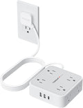 TESSAN Surge Protector Power Strip, 10 Ft Flat Plug Extension Cord with 3 USB (1 USB C) 8 Outlets, 1250W, 900J Protection, 3 Sided Outlet Extender with Power Switch for Office, Dorm Room, Grey