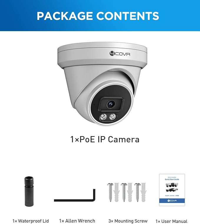 4COVR 4K Security Camera Outdoor, 8MP Ultra-HD PoE Wired Surveillance Video IP Camera Built-in Mic, Smart AI Person/Vehicle Detection, 100ft IR Night Vision, 2.8mm Lens, IP67 Weatherproof, LY97SA8MA