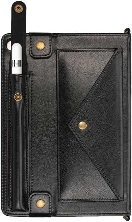 Handbag Case for iPad mini 5th/4th/3rd/2nd/1st Generation 7.9", Techcircle Lightweight Folio Stand Crossbody Wallet Case with Pencil Holder, Hand Strap & Shoulder Strap Soft Protective Cover, Black