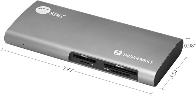SIIG 8K Thunderbolt 3 Dock with 40 Gbps, 60W Charging, Single 8K or Dual 4K@60Hz for DisplayPort for Windows and Mac, XQD/SD/CFast/TF Card Reader, DP 1.4, Includes 2.3ft TB3 Cable (JU-DK0G11-S1)