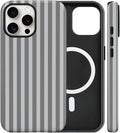 Magnetic for iPhone 14 Pro Case Cute Stripes Phone Case, Shockproof Slim TPU and Hard PC Protective Phone Cover Compatible with MagSafe Designed for Women Girls, Gray