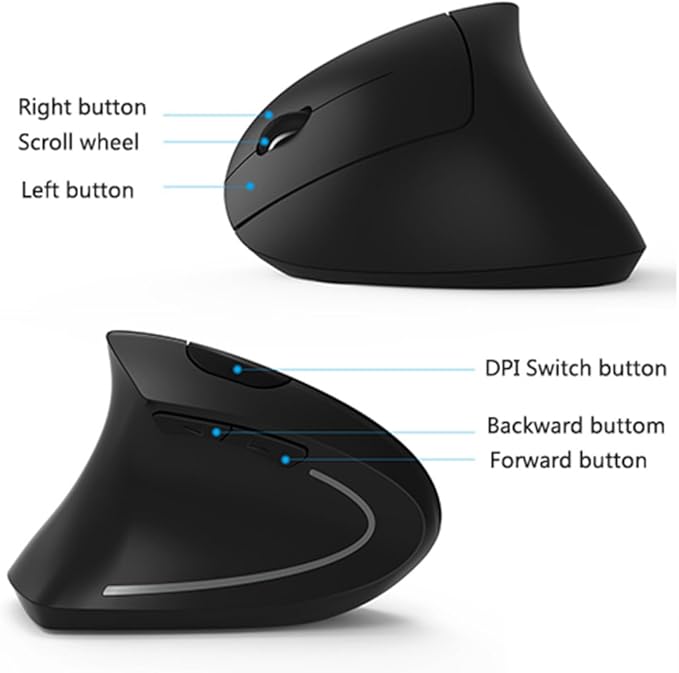 Lekvey Left Handed Mouse, Wireless 2.4 GHz USB Lefty Left Hand Ergonomic Vertical Mouse, Less Noise - Black