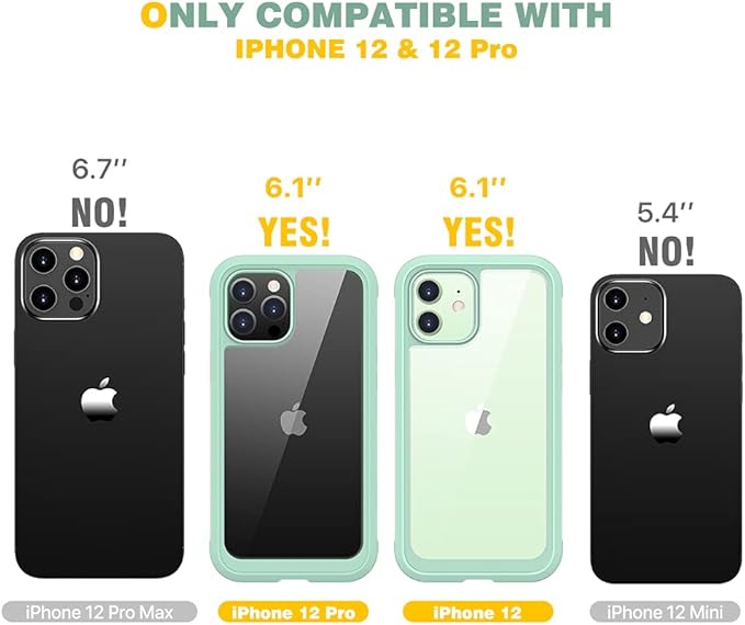 Diaclara Designed for iPhone 12/12 Pro Case, Full Body Rugged with Built-in Touch Sensitive Anti-Scratch Screen Protector, Soft TPU Bumper for iPhone 12/12 Pro 6.1" (Pistachio Green)