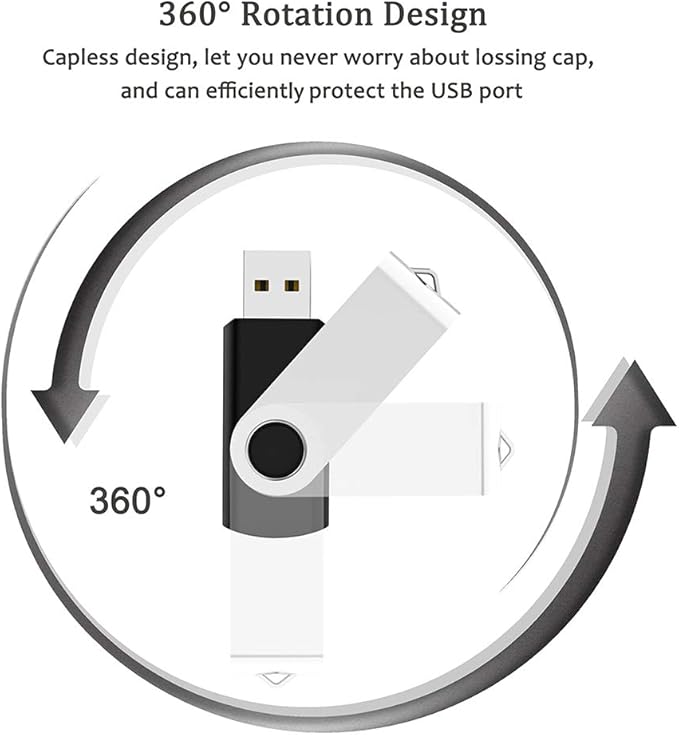 2 Pack 8GB USB Flash Drive USB 2.0 Thumb Drives Jump Drive Fold Storage Memory Stick Swivel Design - Black