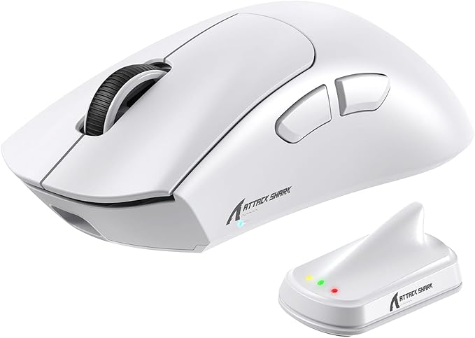 MAMBASNAKE ATTACKSHARK V8 Wireless Ultralight Gaming Mouse with 8K Polling,42000 DPI,Nordic 54L15 MCU Chip,PixArt 3950 Max Sensor-Wired/BT/2.4Ghz,400Hrs Long Battery,Programmable for PC Mac FPS(White)
