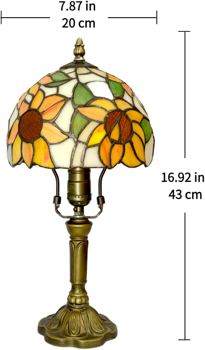 BMXKPO Tiffany Lamp Stained Glass 3 Way Table Lamp,Yellow Sunflower Bedside Table Lamp LED E26 Bulb, for Bedroom Living Room,Included 3 Way LED Bulb