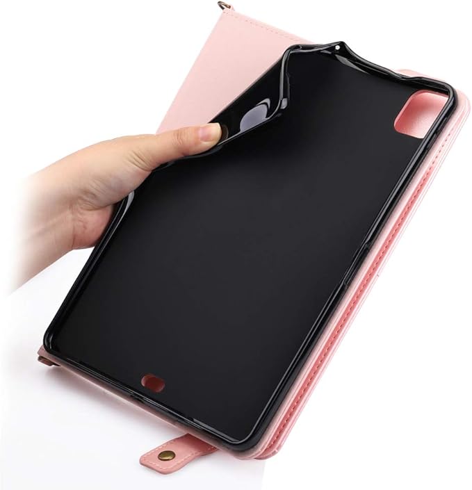 Case for iPad Pro 12.9" 2022/2021/2020, iPad Air 13" - Techcircle Folio Stand PU Leather Cover w/Hand Strap, Pencil Holder Crossbody Card Slots Envelope Pocket Wallet Case, Rose Gold