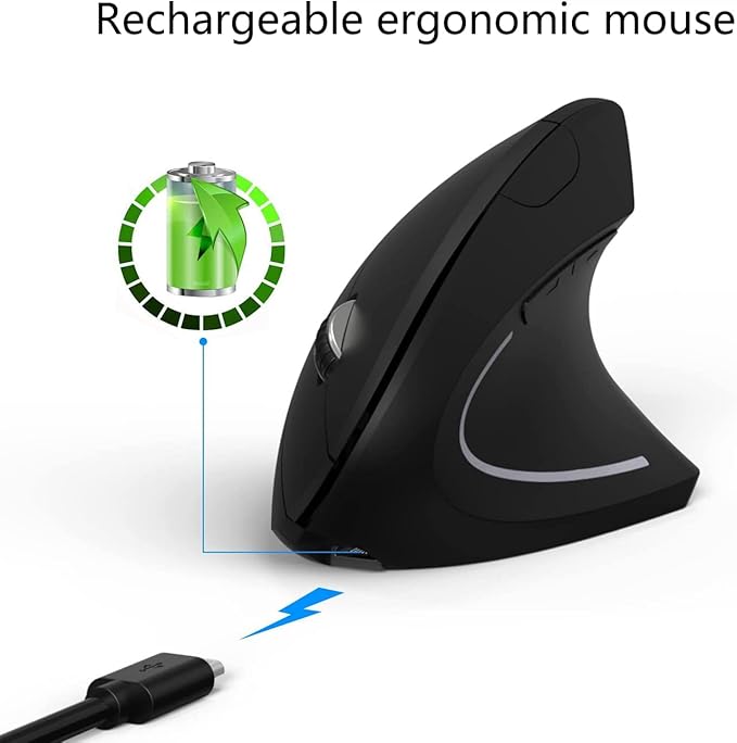 Ergonomic Mouse, High Precision Vertical Wireless Mouse, Rechargeable 2.4GHz Optical Vertical Mice, 3 Adjustable DPI 800/1200/1600 DPI, for Laptop, PC, Computer etc, Specially for Right-handers