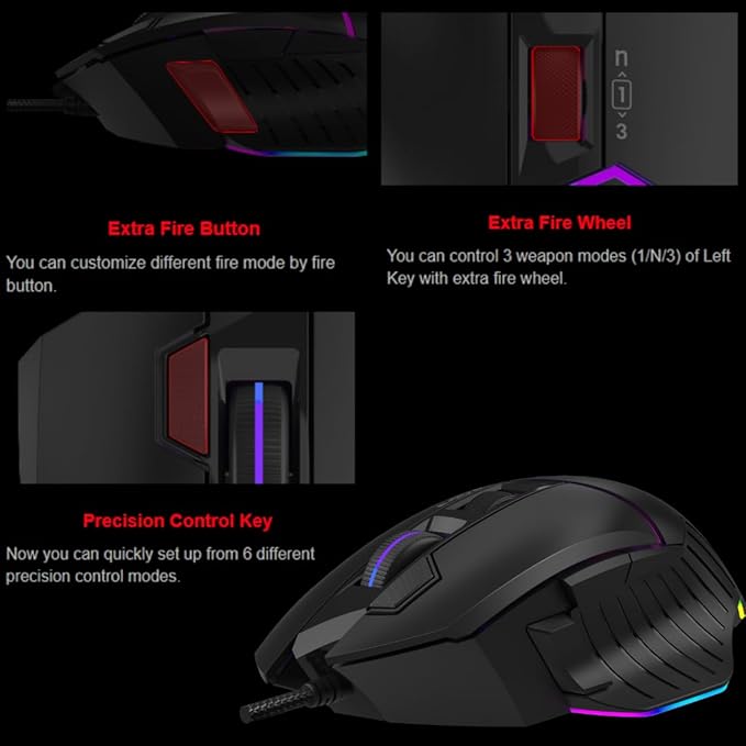 Bloody W95BR Max Extra Fire Gaming Mouse - 12,000 CPI, BC3332-A Sensor, 2000 Hz Report Rate, 4M Onboard Memory, RGB Backlit, Adjustable LOD, Precision Control, Ergonomic Design
