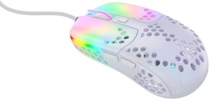 Xtrfy MZ1, Ultra-Light Wired Gaming Mouse, Cutting-Edge Pixart 3389 Sensor, Unique Shape for Optimum Aim, Adjustable RGB Lighting, White Rail Edition