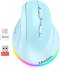 MEETION Ergonomic Mouse, Wireless Vertical Mouse RGB Backlit Rechargeable Mice for Bluetooth(5.2 + 3.0) & USB-A with Type-c Adapter 4 Adjustable DPI Mac/Windows/Andriod/PC/Tablet/iPad Blue