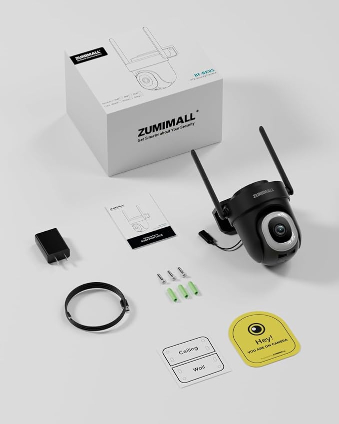 ZUMIMALL 2K Wired Outdoor Camera, 2.4G/5G WiFi Security Camera, 3MP, 24/7 Recording, AI Motion Detection, Cloud & SD Card Storage, 2-Way Audio, 360° PTZ Auto Tracking, Work with Alexa - 2-Pack, Black