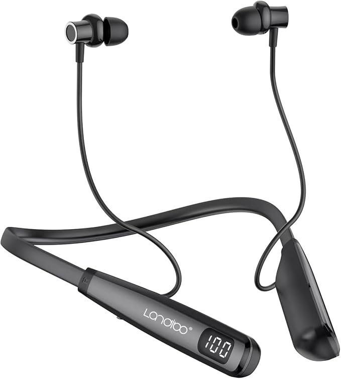 LANDIBO Wireless Waterproof Sports Earphones with 100 Hours of Playback time, Bluetooth Earphones with Microphone, in Ear Noise Reduction, Used for Gym Running and Exercise (Y10)