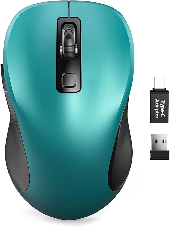 Trueque Wireless Mouse for Laptop, 2.4GHz Ergonomic Computer Mouse with Back & Forward Buttons, 3 Adjustable DPI Levels, 6 Buttons, Optical USB Cordless Mice for Windows PC, M01(Teal)