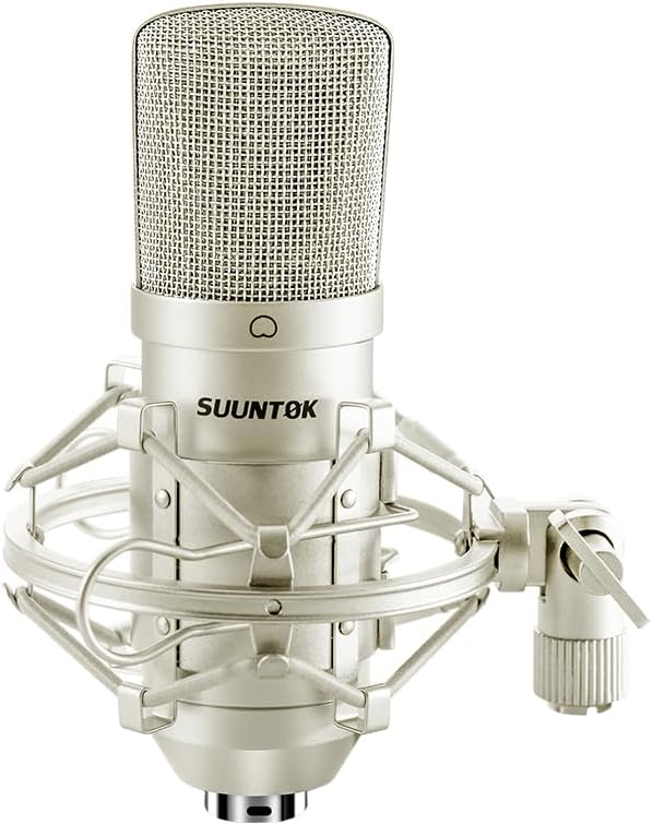 SUUNTOK XLR Condenser Microphone Recording Microphone for PC Computer Home Studio Cardioid Podcast Mic Kit for Streaming, ASMR, YouTube, Voice-Over, Gaming, Vocal (Silver)
