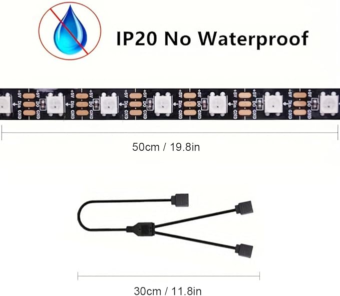 RGB Strip Light for PC Case, 3x19.7in 90LEDs Addressable LED Strip for Motherboard 5V 3-Pin Header Gaming Case DIY Lighting