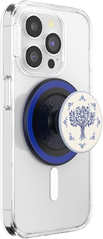 PopSockets Phone Grip for MagSafe, Magnetic Holder, Phone Stand, Blue - Olive Tree Tile