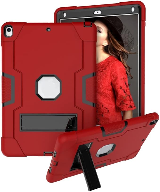 Case for iPad Air 3 10.5" 2019,for iPad Pro 10.5 inch 2017 Case,3 in 1 Hybrid [Soft&Hard] Heavy Duty Rugged Stand Shockproof Anti-Slip Anti-Scratch Full-Body Protective Case,Red/Black