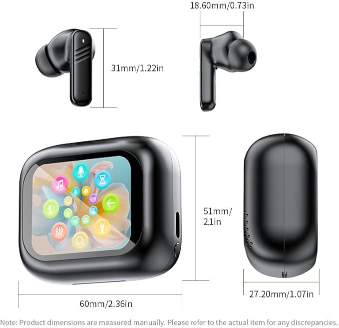 Touch screen earbuds Wireless Earbuds - Active Noise Cancelling Earbuds ANC with Smart Touch Screen - Ear Earbuds with Wireless Charging Case LED Display Deep Bass Earphones Headset with Built (Black)