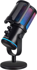 UP-S Condenser Microphone for Gaming PC/PS5 - RGB USB with Noise Cancellation & Tap-to-Mute - Triple-Knob Control Desktop Stand Mic for Streaming, Podcasting YouTube Black