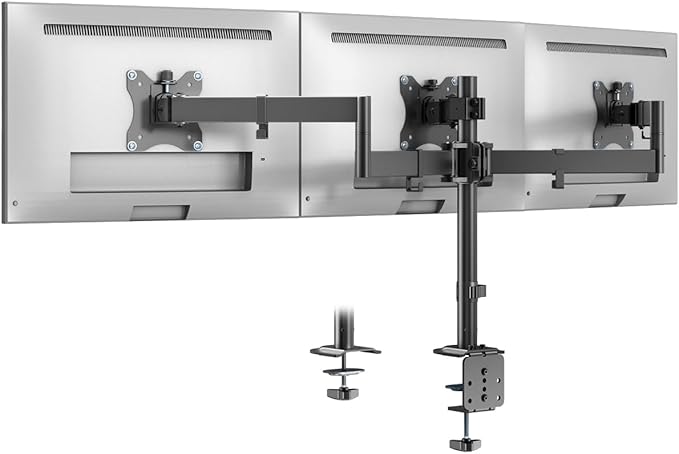 Triple Monitor Mount,3 Monitor Desk Mount Fits 13-27 inch Screens,Triple Monitor Stand Fully Adjustable with Cable Management,22 lbs Weight Capacity per Arm,VESA 75/100mm