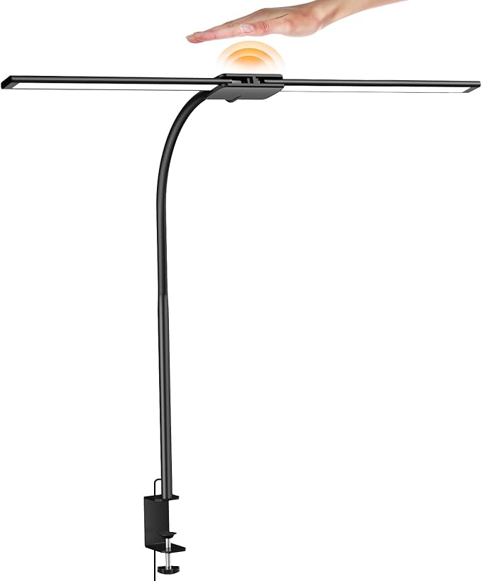 Syrinx LED Desk Lamp for Office Home, Dual Head Eye-Care Architect Table Lamp, Gesture/Wired Control, Flexible Neck, Bright Desk Light with Memory/Timer, 50 Lighting Modes for Study, Reading, Drafting