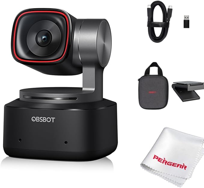 OBSBOT Tiny 2 AI-Powered PTZ 4K Webcam 1/1.5" CMOS 4X Faster Focusing USB 3.0 10x Faster Data Transmission Voice Control, W Cleaning Cloth