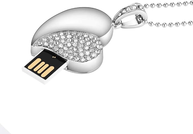 USB Flash Drive, Diamond Heart 8GB / 16GB / 32GB USB2.0 Waterproof USB Memory Stick Date Storage Pendrive Thumb Drives (32GB, Silver Heart)