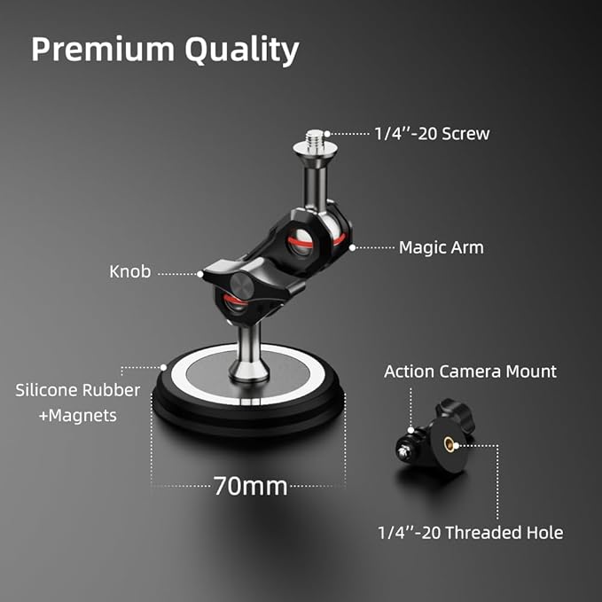 Magnetic Camera Mount for Action Camera, Strong Magnetic Mount with 360° Rotation Ball Head and Built-in 6 Magnets, Compatible with Gopro Hero 13/12/11/10, DJI Osmo Action 6/5 Pro/4/3,Nano
