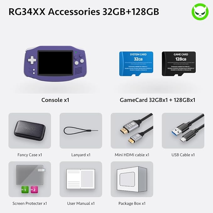 RG34XX Handheld Game Console 18K+ Preloaded Retro Games 35 Emulators 3.4” IPS Display 4K TV Output Classic Video Game Console Portable Gaming System with Fancy Case & Accessories (Indigo-128GB)
