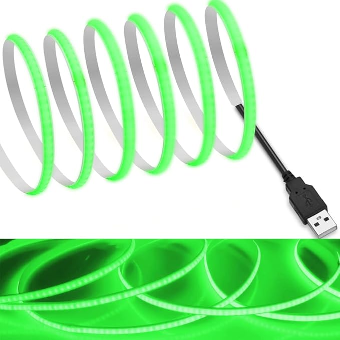 MDee】USB COB Tape Light LED Strip.9.84ft/3m- Flexible 5mm Hidden DC 5V LED Tape with 320 LEDs/m for Green Lighting. Cuttable, Shapeable, USB Powered. Ideal for Kitchen