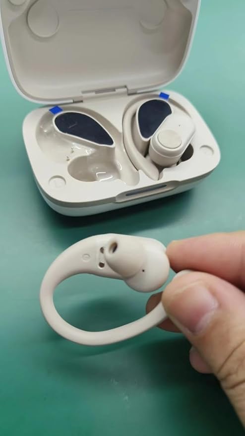 Wireless Bluetooth Sports Earbuds - Over-Ear Hook Headphones with LED Display - Touch Control & Voice Assistant - Wireless Charging Case – for Running - Gym - Workout (Light Grey)