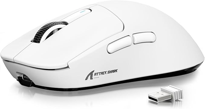 ATTACK SHARK X3 Wireless Gaming Mouse, 49g Ergonomic Computer Mouse, Triple Modes PAW3395 26K DPI Optical Sensor, 200h Battery Life, Programmable Buttons, Gaming Accessories for PC/Laptop/Mac (White)