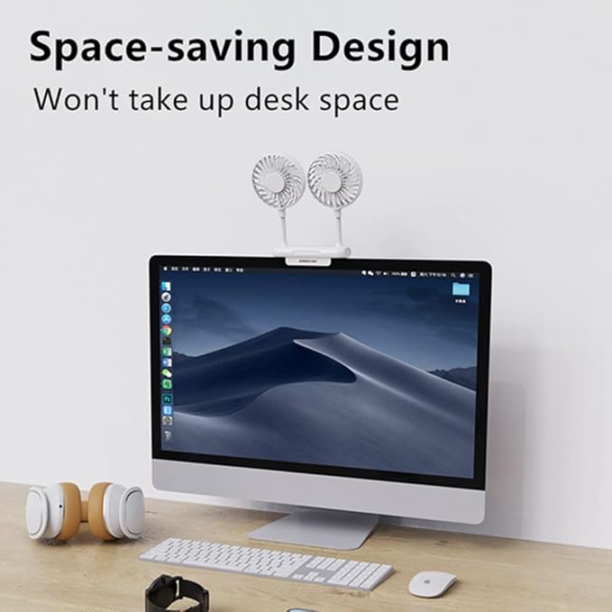 Monitor Fan with 2 Rotatable Heads, 3 Speeds, Sturdy Clamp, USB Powered Cooling Fan for Office Desk & Laptop.