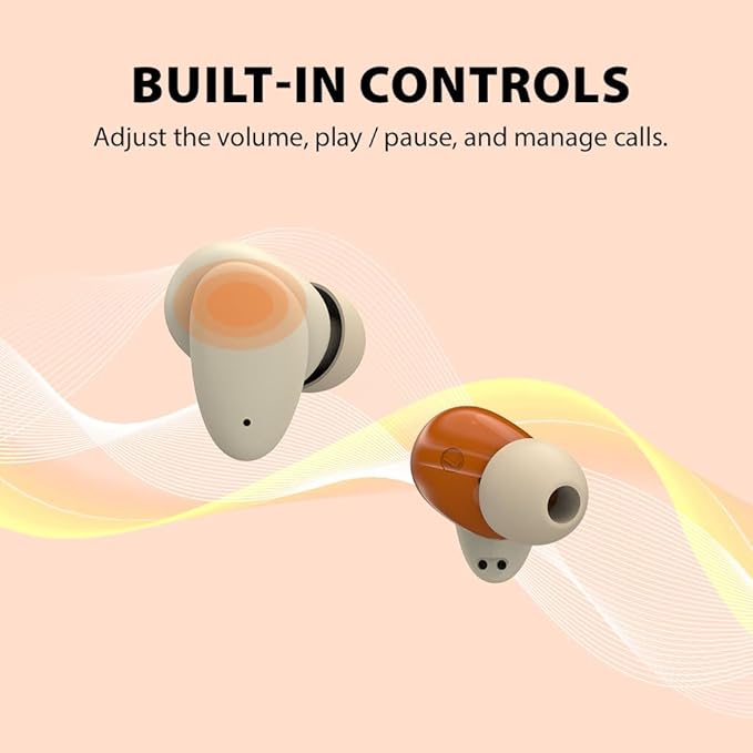 Avantalk Clan N1 - Active Noise-Canceling Wireless Earbuds for Music & Calls While Commuting with Hybrid ANC, Transparency Mode, Cute Bluetooth Headphones with Built-in Controls, Orange & Beige