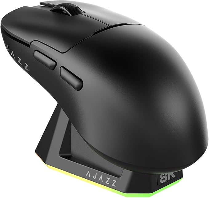 DAIDAI AJ159PRO 8Khz Bluetooth/2.4G/Wired 56G Lightweight Gaming Mouse with Magnetic Charging Dock, PAW3395 Sensor 26KDPI, Huanuo 100 Million Click, 100% ETFE Foot Pad & 8Khz Receiver