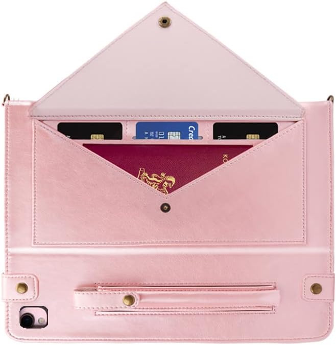 Case for iPad 2018 2017 (5th/6th Gen), 9.7-inch iPad Air/Air 2 Cover, Techcircle Smart Folio Stand PU Leather Crossbody Wallet Case with Hand Strap, Card/Pencil Holder, Rose Gold