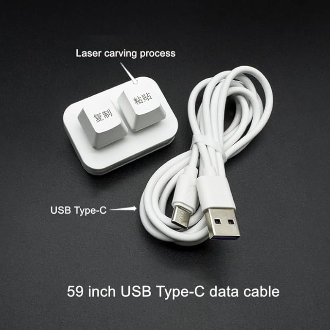 Sanjimida USB Mini 2-Key Copy and Paste Keyboard - Programmable Macro, Hot Swappable Mechanical With 1.5 Meter USB Data Cable (White)
