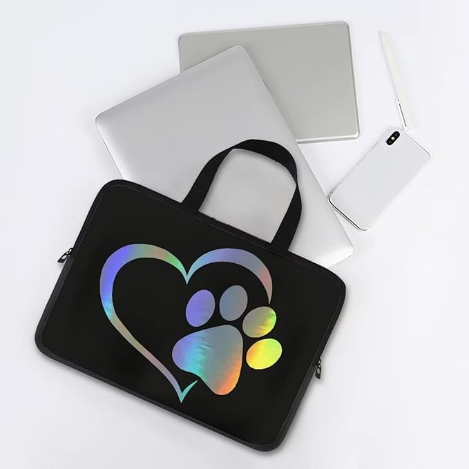 17 Inch Cute Dog Paw Laptop Sleeve, Protective Tablet Case with Handle, Computer Bag Carrying Case Portable Neoprene Notebook Cover Messenger Briefcase for Travel/Business/School/Men/Women