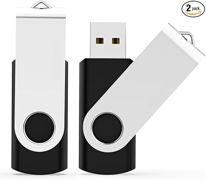 2 Pack 8GB USB Flash Drive USB 2.0 Thumb Drives Jump Drive Fold Storage Memory Stick Swivel Design - Black