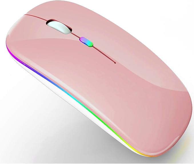 PEIBO Wireless Bluetooth Mouse, 7-Color LED, Built-in Battery, Ergonomic Design, Compatible with iPad, MacBook, Windows Laptops - Rose Gold