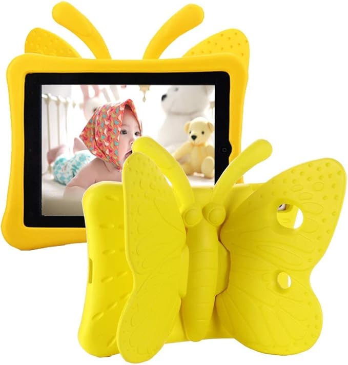 iPad 9th 8th 7th Generation Case Kids Girls Boys , Cute Butterfly Shockproof EVA Foam Super Protection Stand Cover for iPad 2021 2020 2019 10.2" and iPad Air 3 Pro 10.5" - Yellow