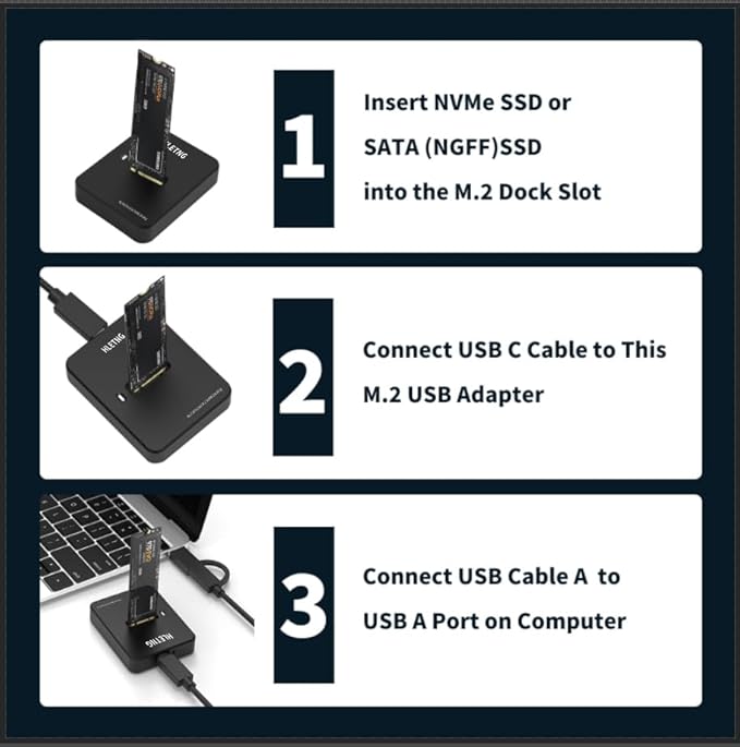 M.2 NVMe to USB Adapter, External NVMe SSD Reader 10Gbps M.2 Enclosure Adapter for PCIe NVMe and M.2 SATA SSDs