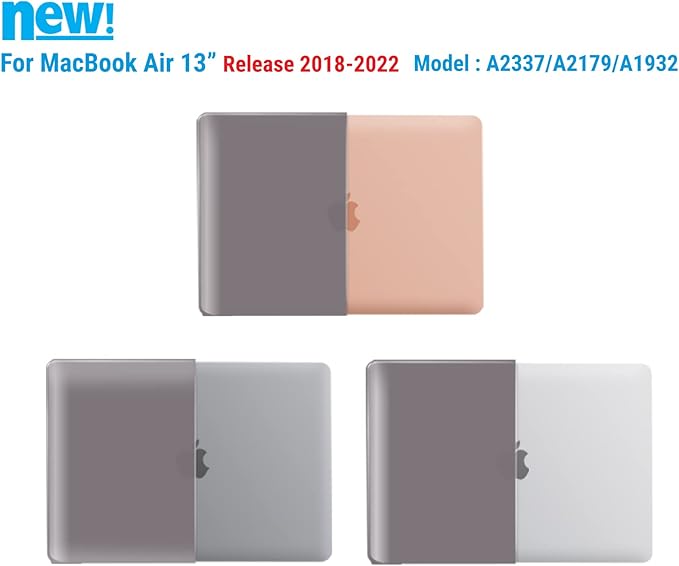 IBENZER Compatible with New MacBook Air 13 inch Case 2022 2021 2020 M1 A2337 A2179 A1932, Plastic Hard Shell Case with Keyboard Cover for Mac Retina Display with Touch ID, Ultra Gray, MAT13-UAGY+1