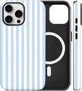 Magnetic for iPhone 12 Pro Max Case Cute Stripes Phone Case, Shockproof Slim TPU and Hard PC Protective Phone Cover Compatible with MagSafe Designed for Women Girls, Blue and White