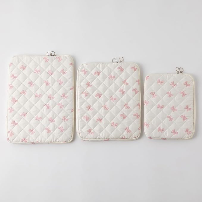 Cutecore Bow Puffy Quilted Laptop Sleeve Y2K Preppy Tablet Protective Case Girly Coquette Aesthetic Notebook Pouch (Pink,13 inch)